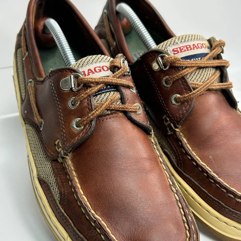 Sebago Docksides Mens 9 Brown Leather Mesh Boat Shoes Deck 393 7056 Clovehitch